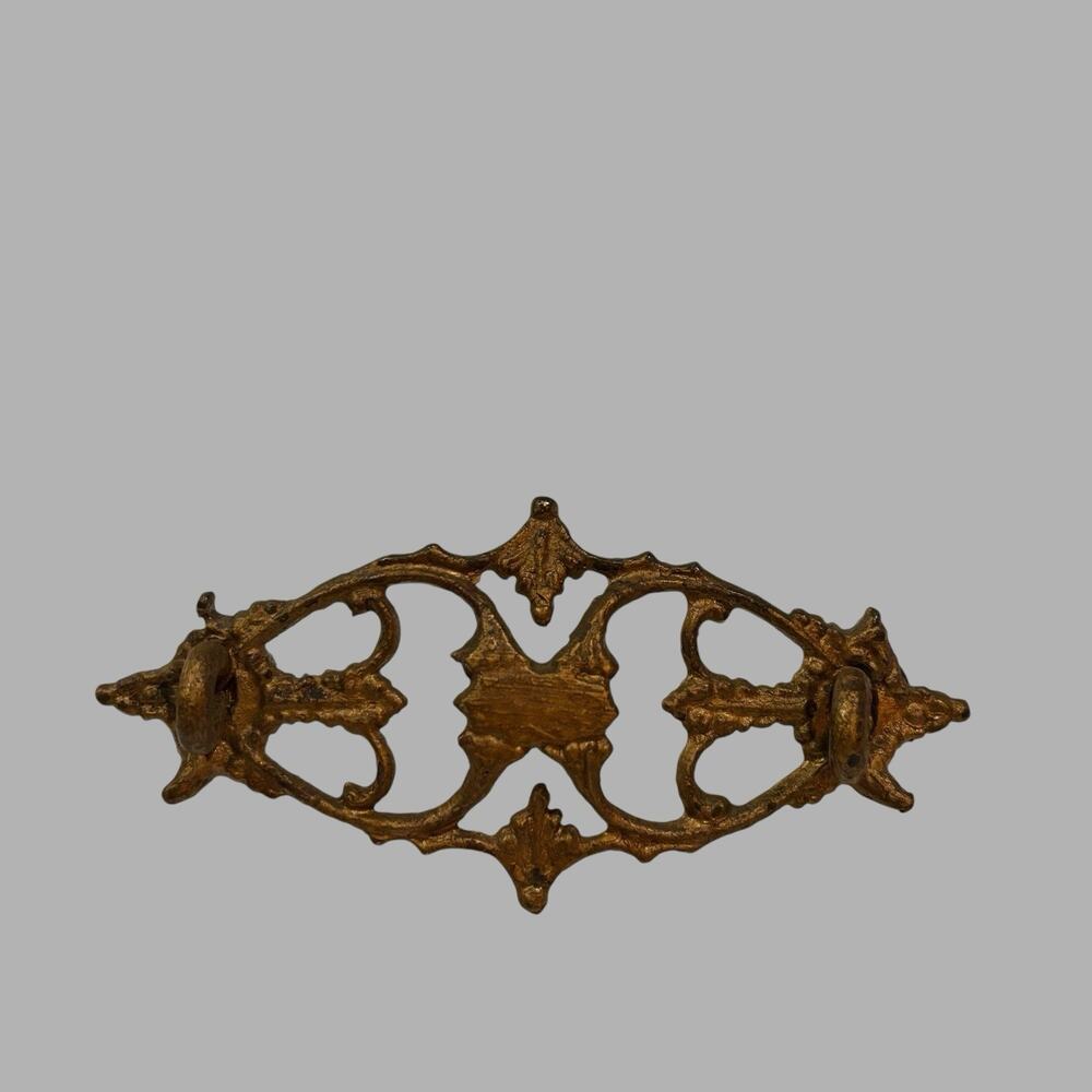Antique Victorian Cast Brass Escutcheon Backplate Drawer Pull Original Hardware